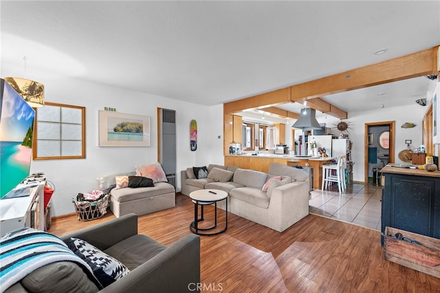 living room with light hardwood / wood-style floors