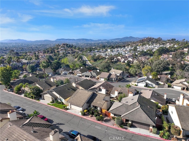 aerial view featuring a residential view and a mountain view