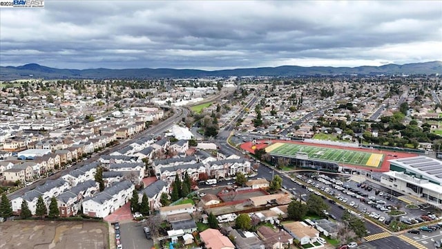 drone / aerial view featuring a mountain view