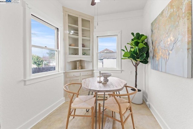 dining area featuring ceiling fan