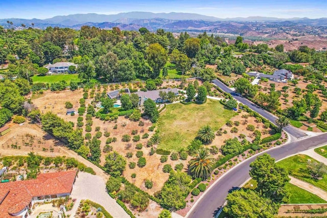 drone / aerial view featuring a mountain view