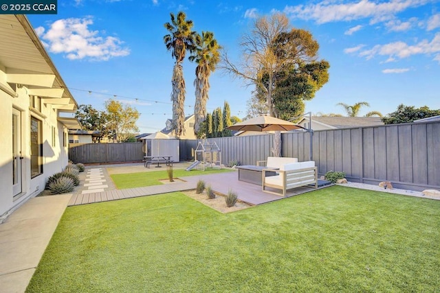 view of yard with a patio and an outdoor hangout area