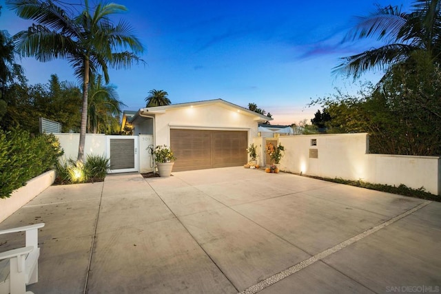 exterior space with a garage