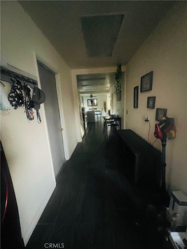 hallway with dark hardwood / wood-style floors