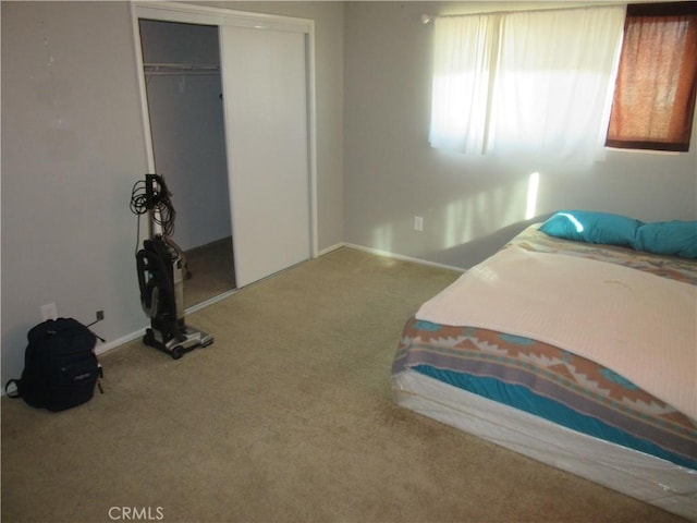 unfurnished bedroom featuring carpet flooring and a closet