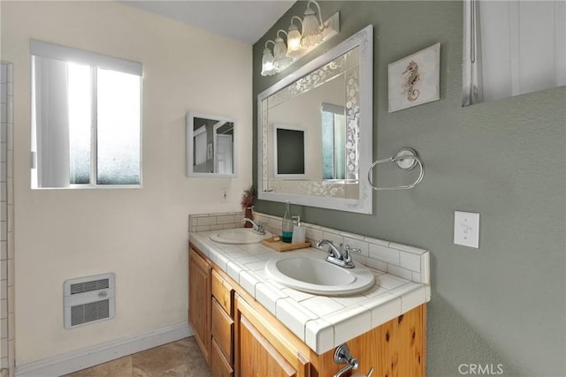 bathroom with vanity and heating unit