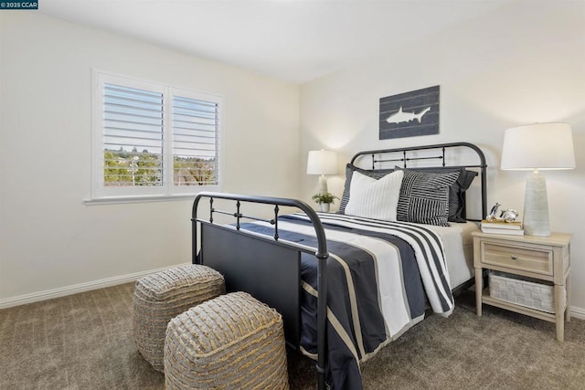 bedroom with dark carpet