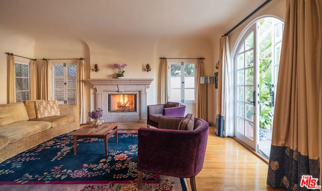 living room with light hardwood / wood-style floors