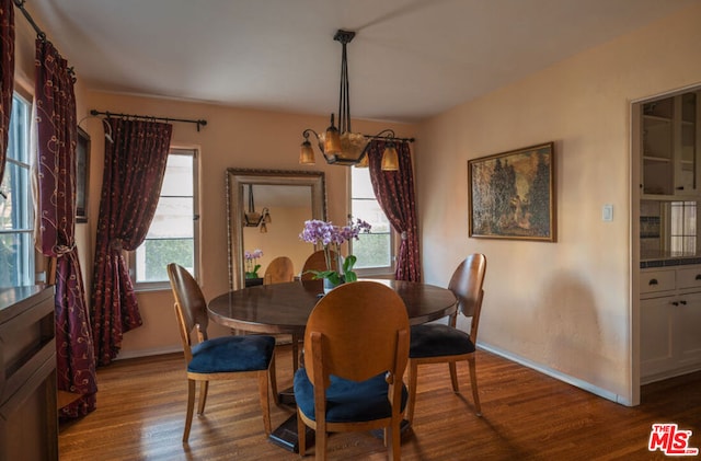 dining room with a notable chandelier and hardwood / wood-style flooring