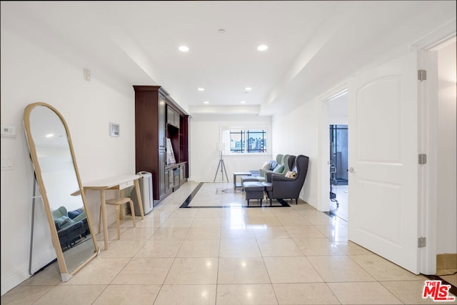 living room featuring light tile patterned floors