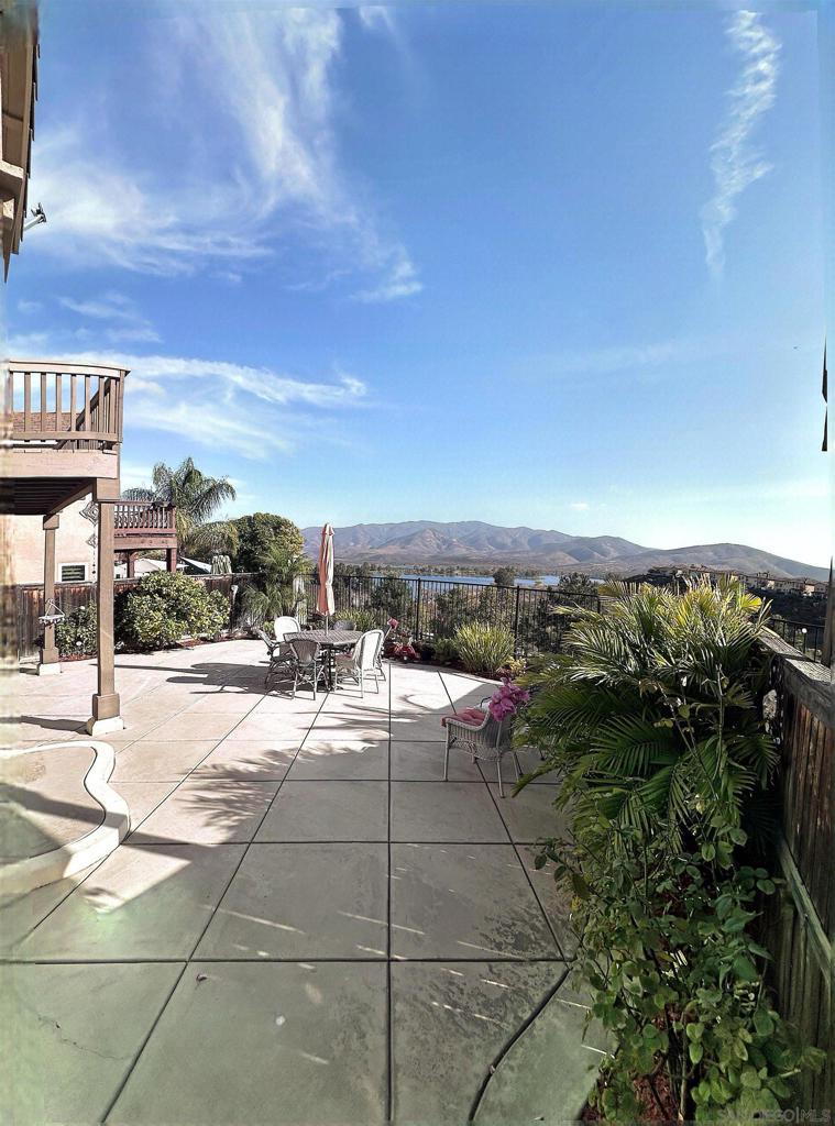 view of patio / terrace with a mountain view