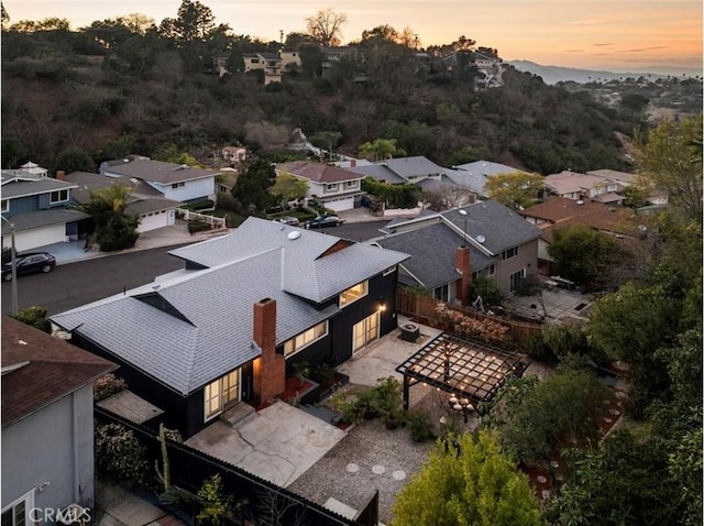 view of aerial view at dusk