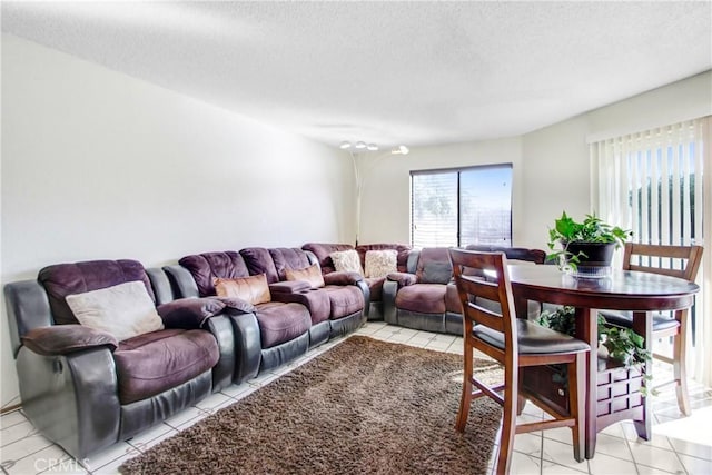 living room featuring a textured ceiling