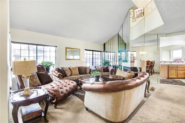 living room featuring light colored carpet