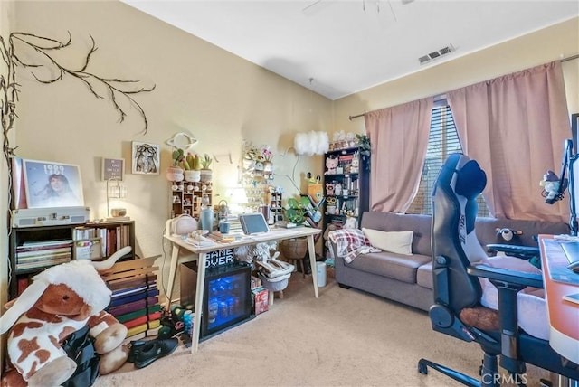 view of carpeted office space