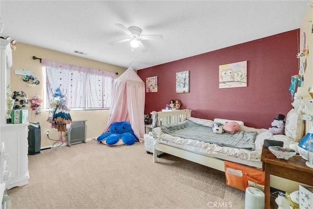 bedroom with carpet and ceiling fan