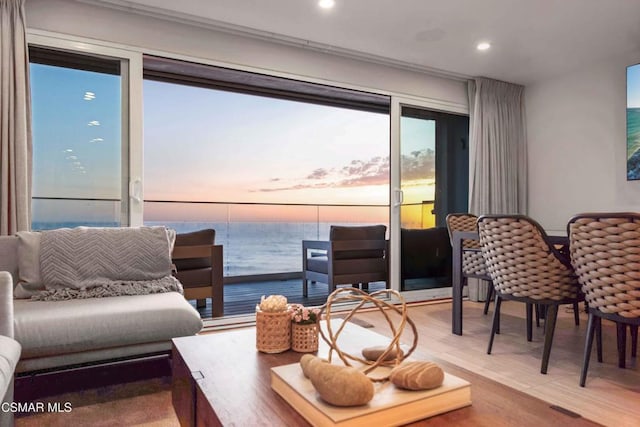 living room with a water view