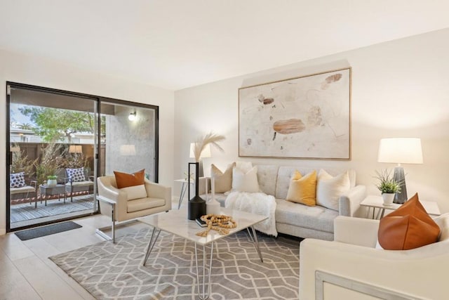 living room with hardwood / wood-style floors