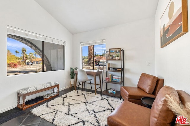 sitting room with vaulted ceiling