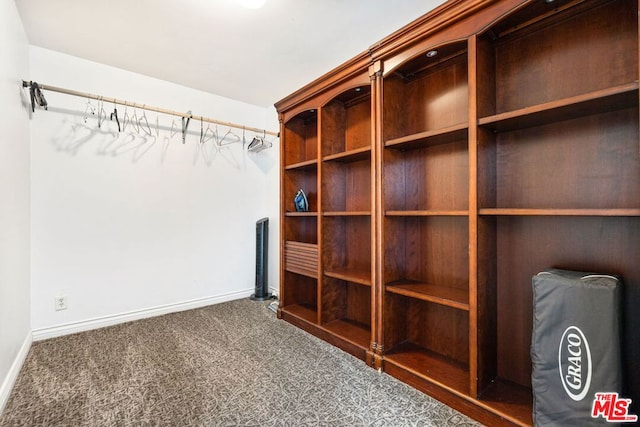 mudroom featuring dark colored carpet