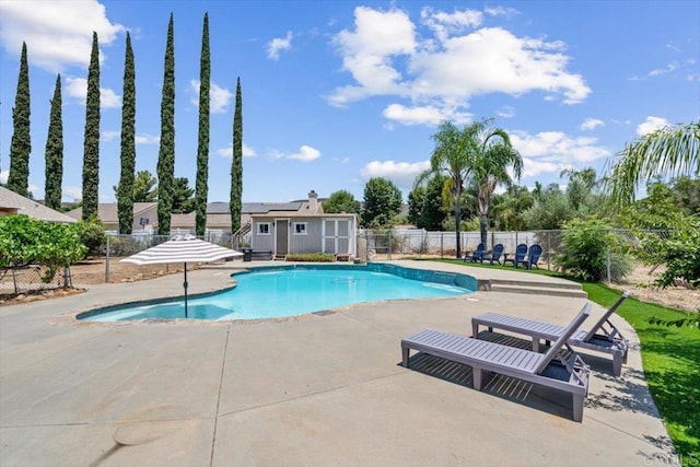 view of swimming pool with a patio area