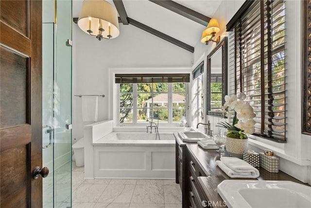 14115 Greenleaf St, Sherman Oaks, CA 91423 - full bathroom featuring a garden tub, double vanity, a stall shower, and marble look tile flooring