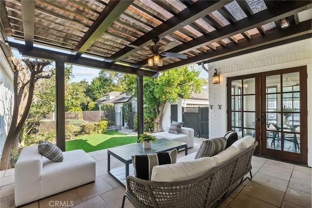 14115 Greenleaf St, Sherman Oaks, CA 91423 - view of patio featuring french doors, an outdoor hangout area, and a ceiling fan