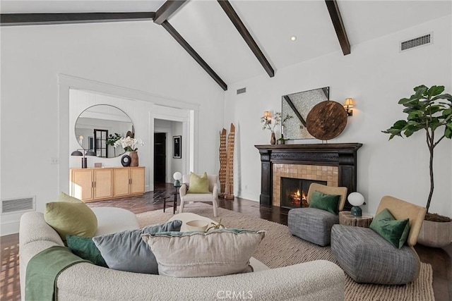 14115 Greenleaf St, Sherman Oaks, CA 91423 - living room featuring wood finished floors and a tiled fireplace