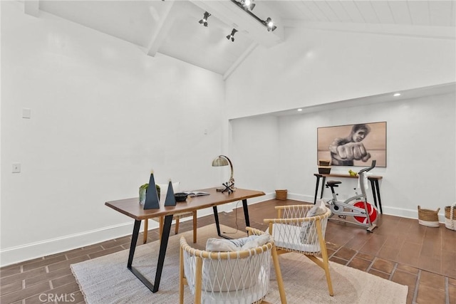 14115 Greenleaf St, Sherman Oaks, CA 91423 - office with baseboards, rail lighting, and wood finished floors