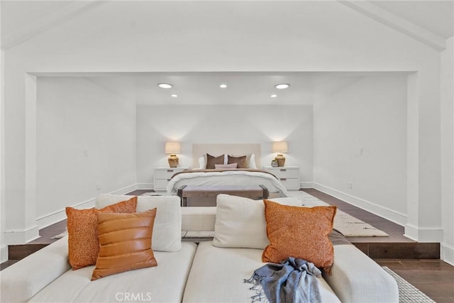 14115 Greenleaf St, Sherman Oaks, CA 91423 - bedroom featuring vaulted ceiling, wood finished floors, recessed lighting, and baseboards