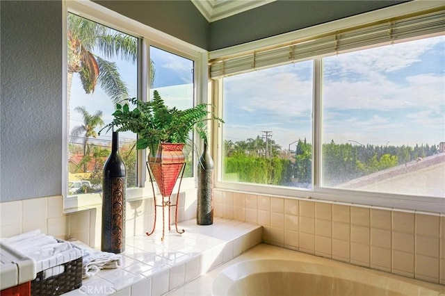 interior space featuring a textured wall and a washtub