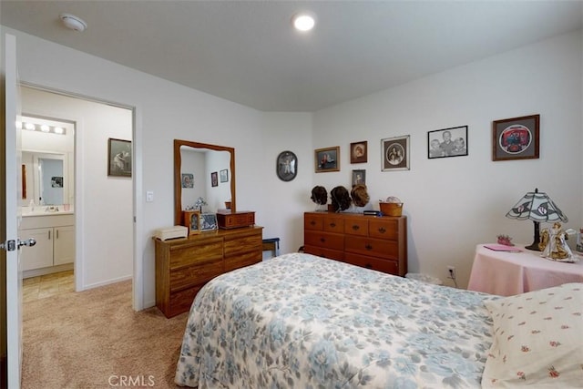 bedroom with light carpet