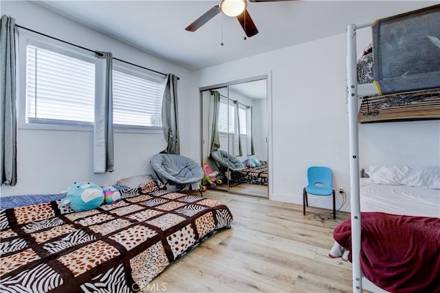 1720 Cerritos Ave Unit 1, Long Beach, CA 90813 - bedroom with light wood-style flooring, a ceiling fan, and a closet