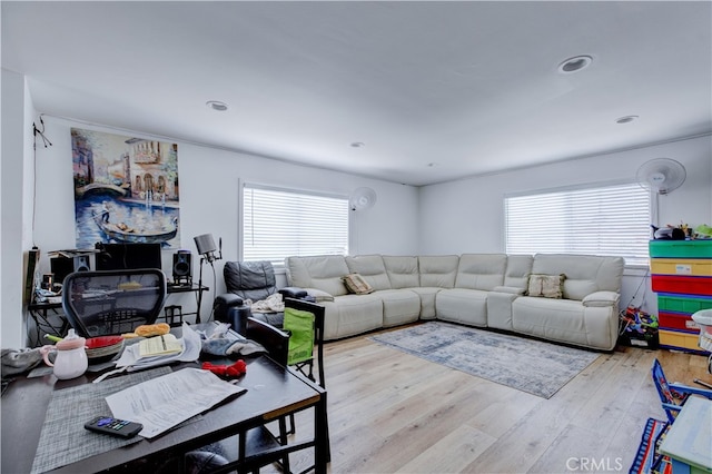 living room with light wood-type flooring