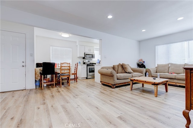 living room with light wood-type flooring