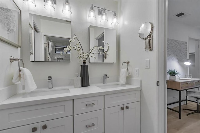 bathroom featuring vanity and wood-type flooring