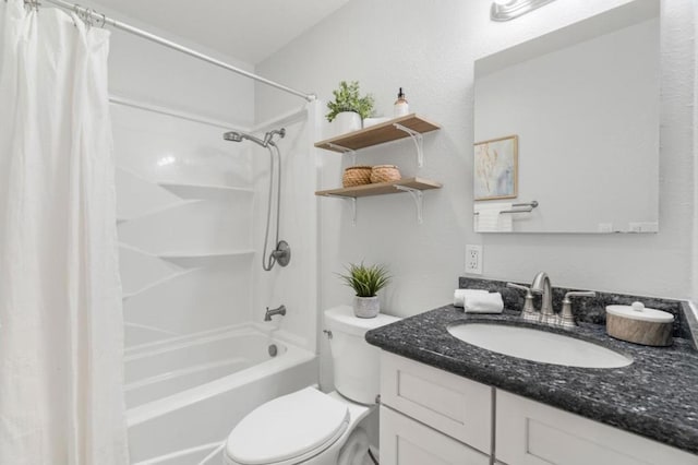 full bathroom featuring vanity, toilet, and shower / bath combo with shower curtain