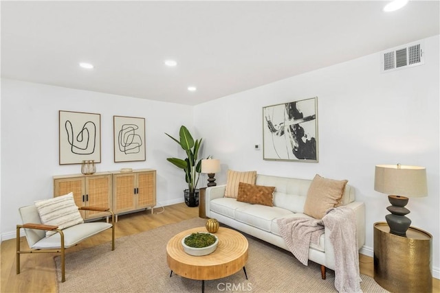 living room with light hardwood / wood-style flooring