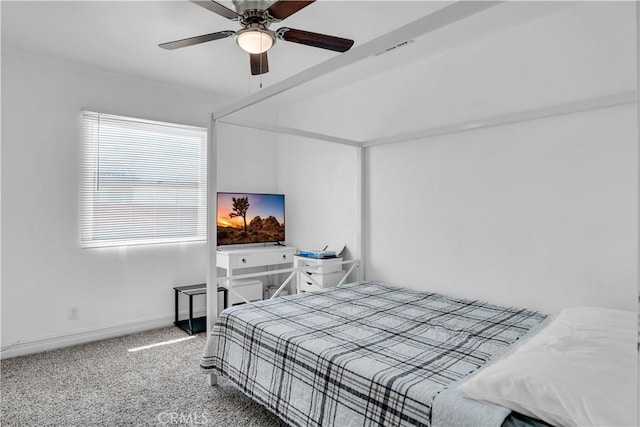 bedroom featuring ceiling fan and carpet floors