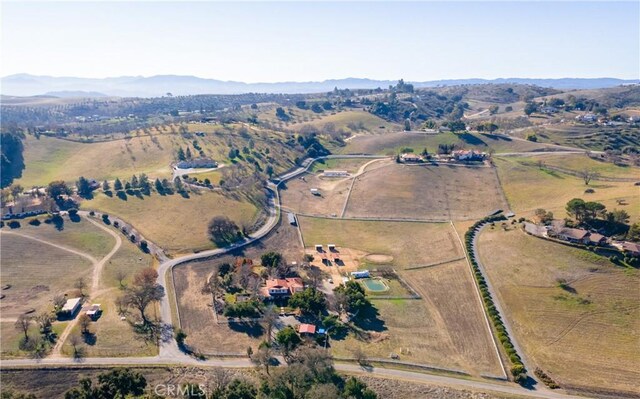 birds eye view of property featuring a rural view and a mountain view