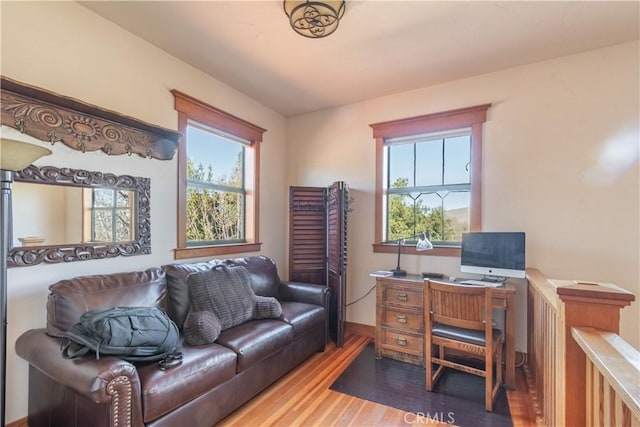 home office featuring hardwood / wood-style floors