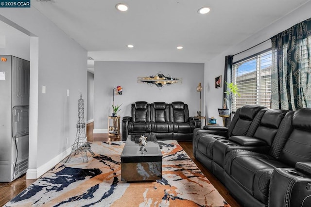 living room featuring dark hardwood / wood-style flooring