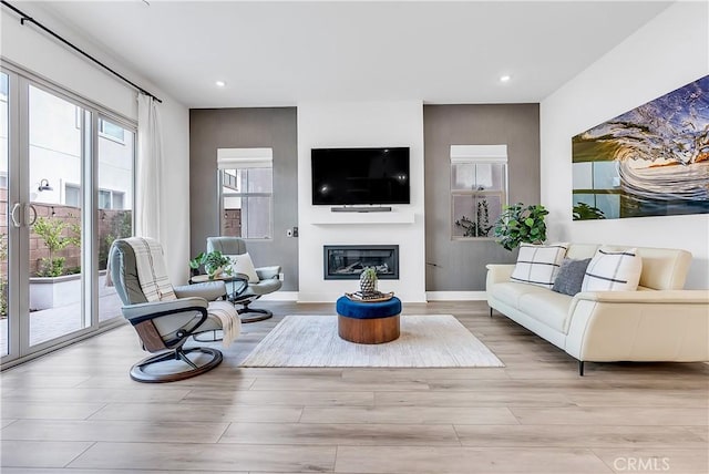 living room with light hardwood / wood-style floors