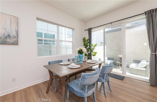 dining area with light hardwood / wood-style flooring