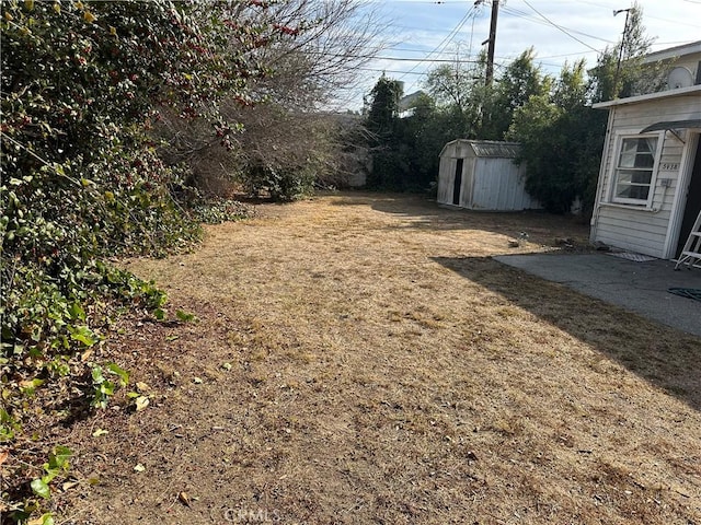 view of yard with a shed