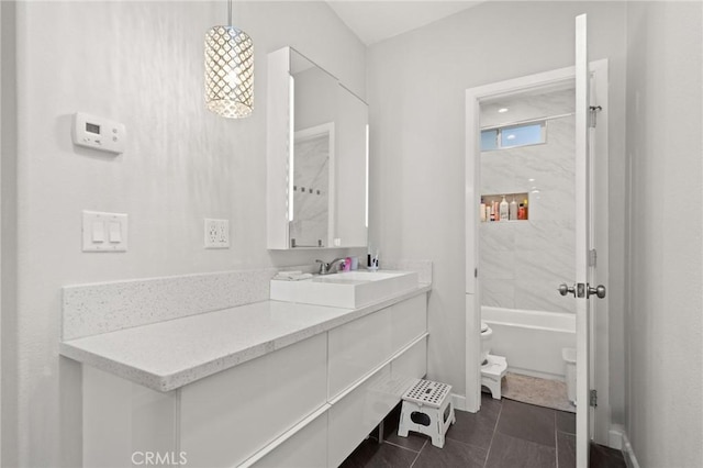 full bathroom featuring vanity and tile patterned flooring