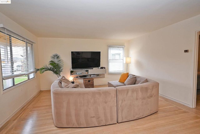 living room with light hardwood / wood-style flooring