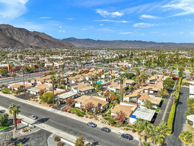 drone / aerial view featuring a mountain view