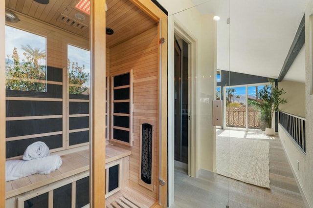 view of sauna / steam room featuring hardwood / wood-style flooring