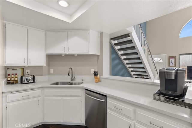 kitchen with sink, stainless steel dishwasher, and white cabinets